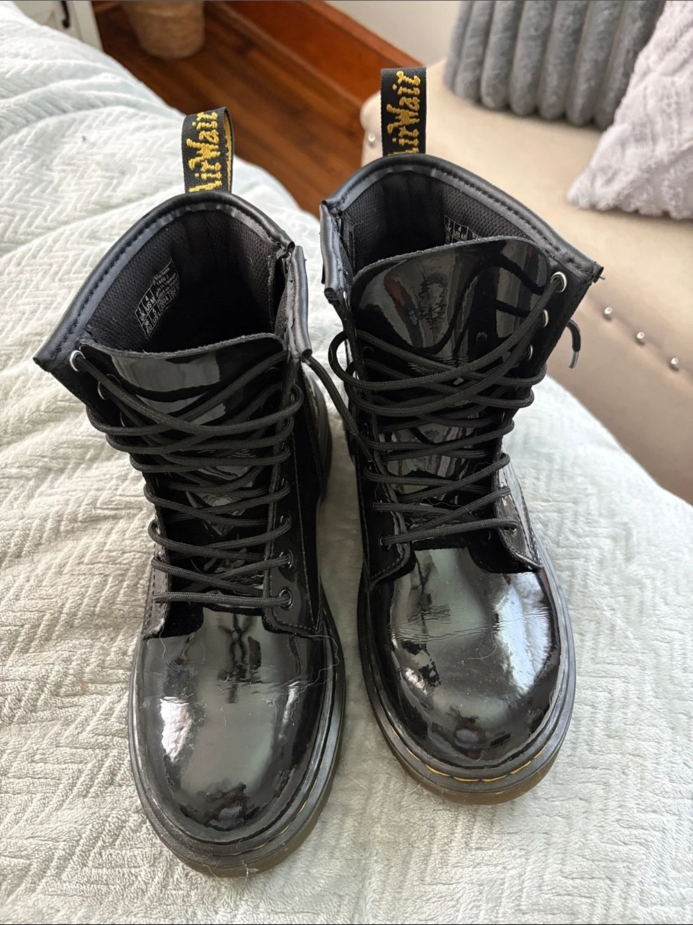 Dr. Martens Black Patent Leather Lace-Up Combat Boots